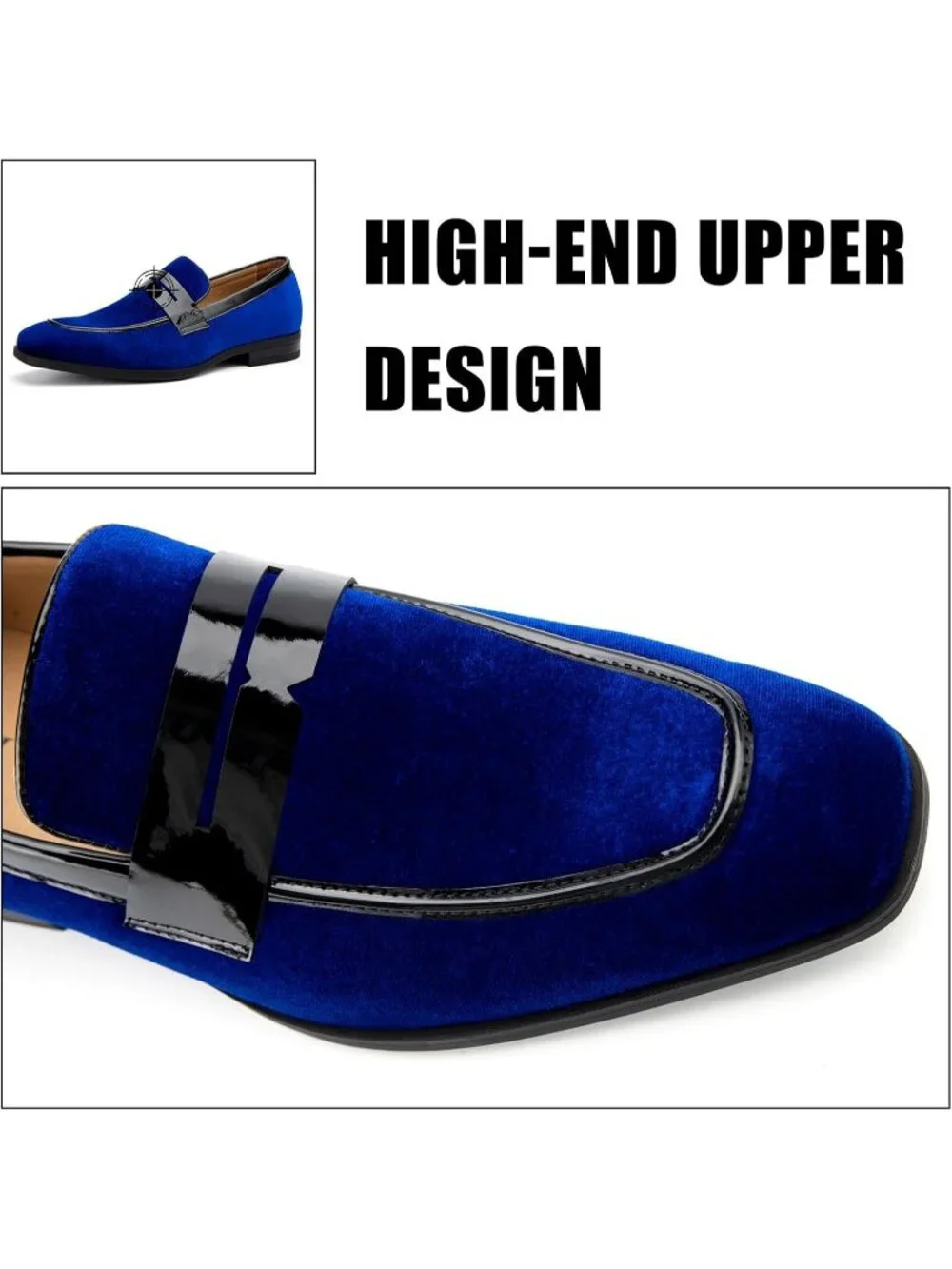 Men's Blue24 Rubber Velvet Loafers Low Heels Round Toe Tuxedo Wedding Shoes